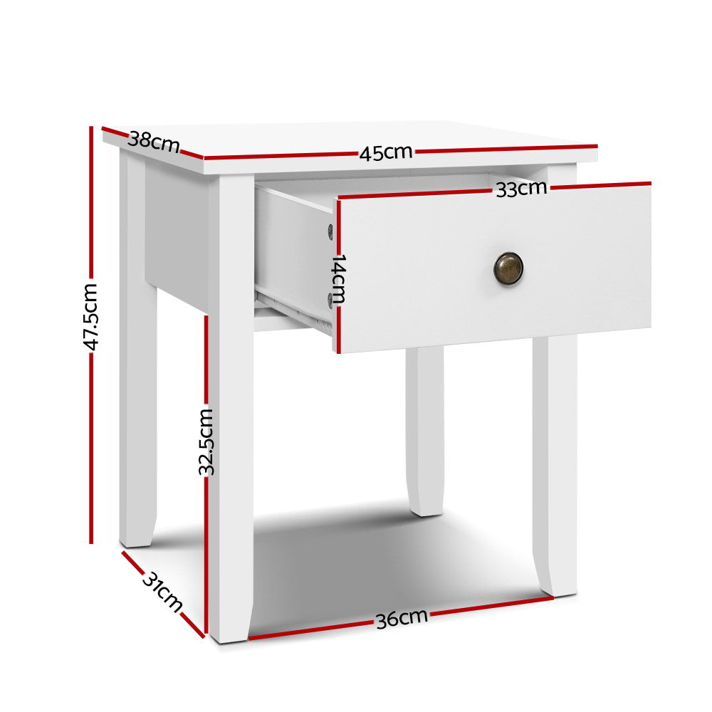 Jonquiere Wooden Bedside Tables Side Table Nightstand White Storage Cabinet Lamp - White