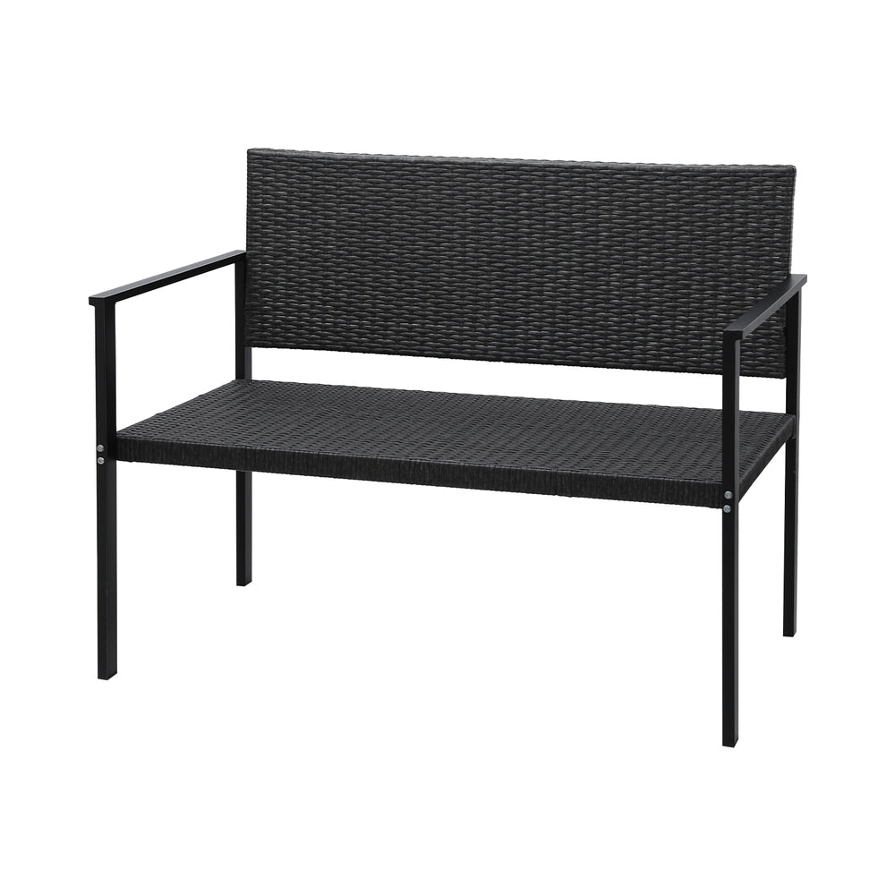 Fritz 2-Seater Outdoor Garden Bench Seat Rattan Chair Steel Patio Furniture Park - Grey