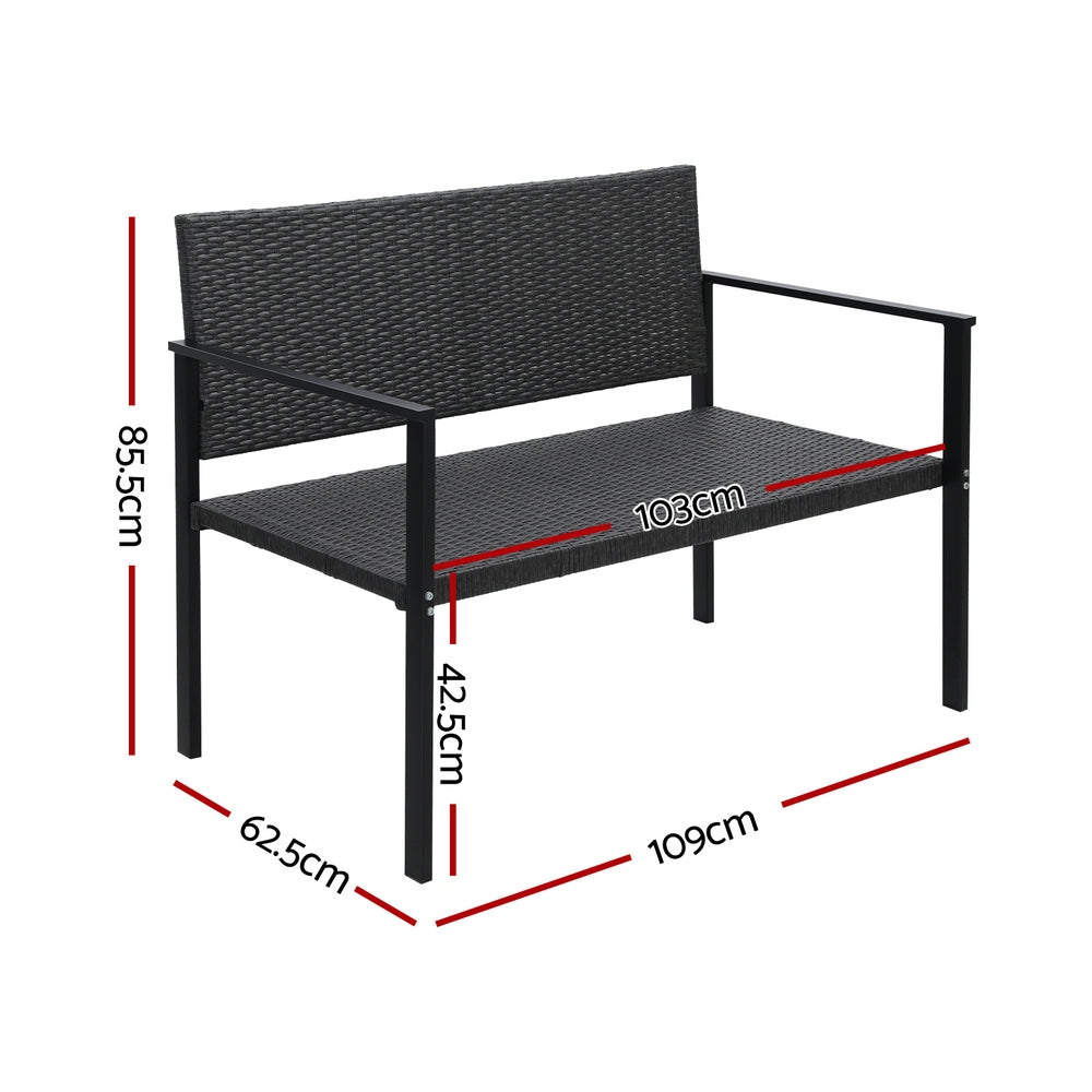 Fritz 2-Seater Outdoor Garden Bench Seat Rattan Chair Steel Patio Furniture Park - Grey