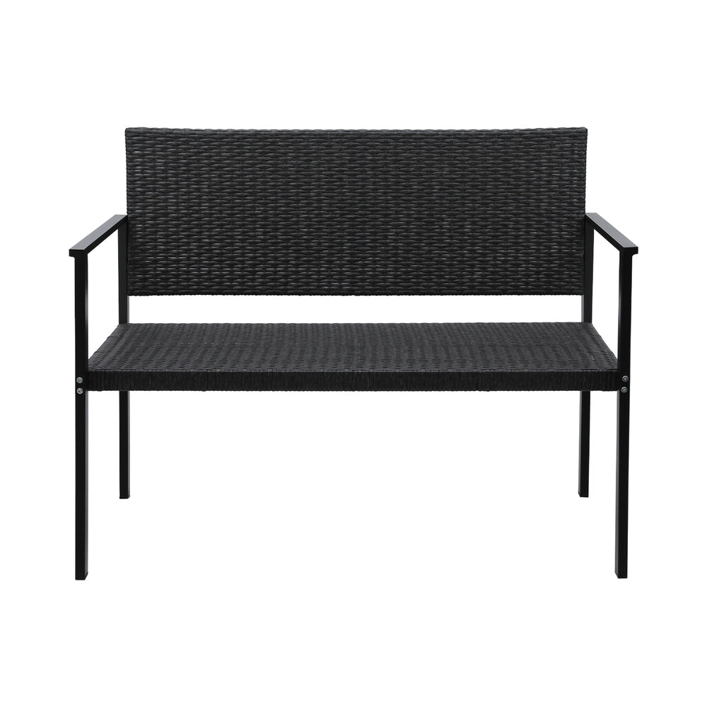 Fritz 2-Seater Outdoor Garden Bench Seat Rattan Chair Steel Patio Furniture Park - Grey