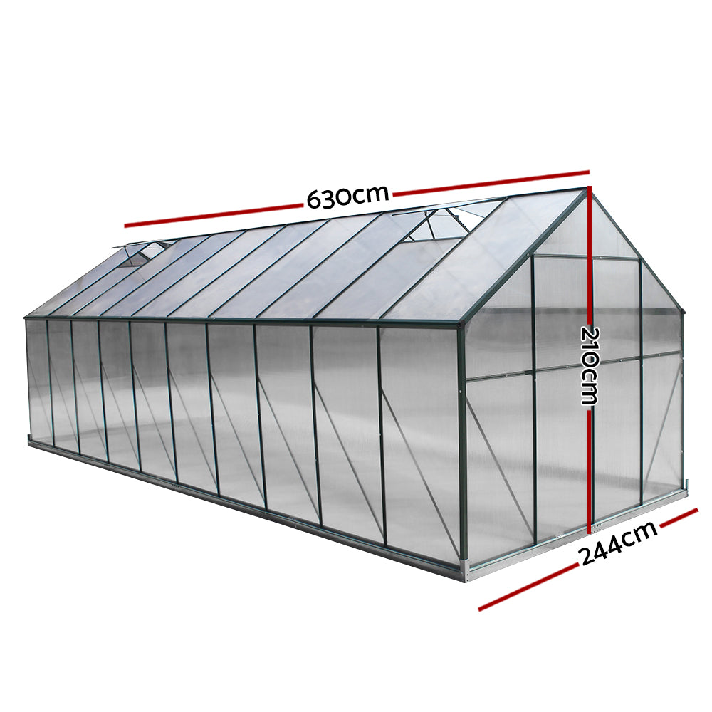 Greenhouse 6.3x2.44x2.1M Aluminium Polycarbonate Green House Garden Shed