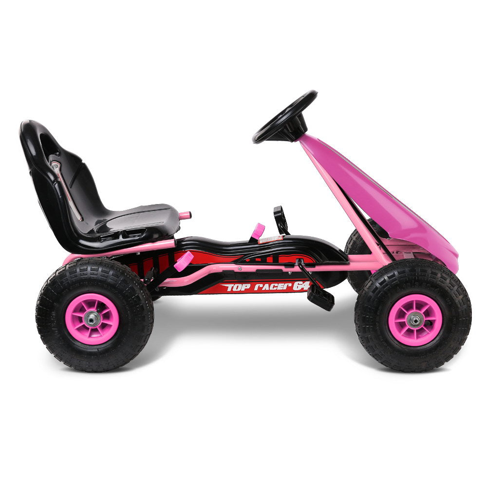 Kids Pedal Go Kart Car Ride On Toys Racing Bike Rubber Tyre Adjustable Seat - Pink