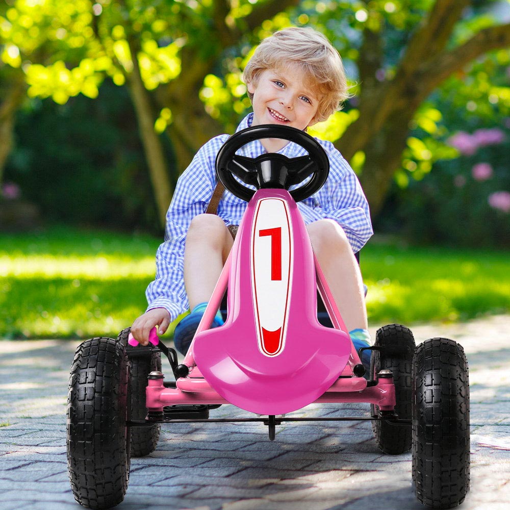 Kids Pedal Go Kart Car Ride On Toys Racing Bike Rubber Tyre Adjustable Seat - Pink