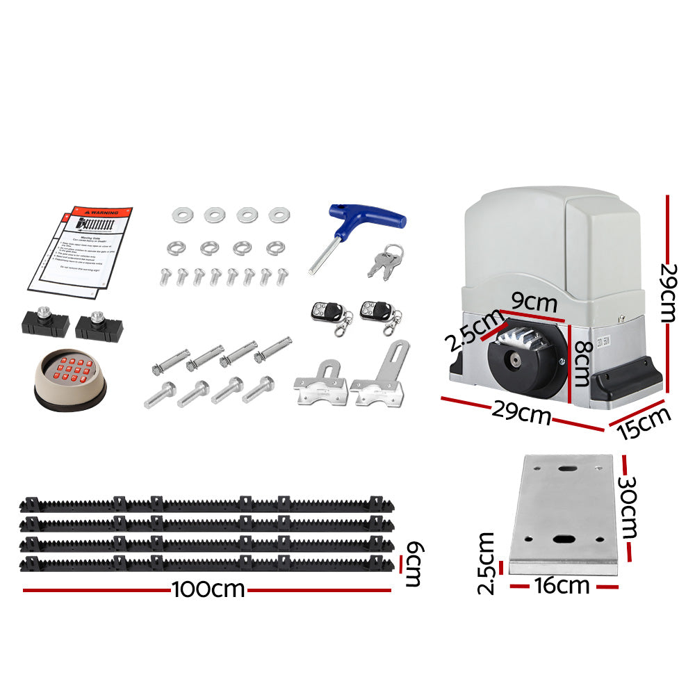 Electric Sliding Gate Opener 1200KG With Remote Hardware Kit 4M Rail