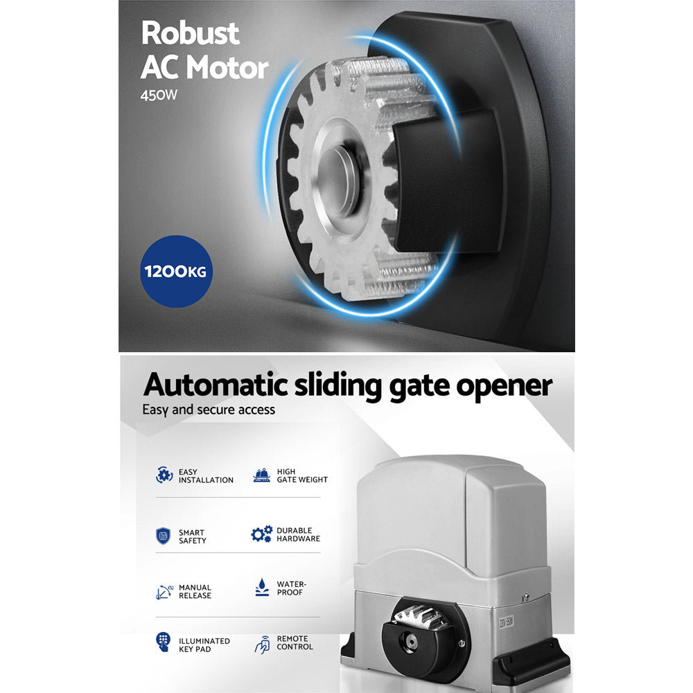 Electric Sliding Gate Opener 1200KG With Remote Hardware Kit 4M Rail