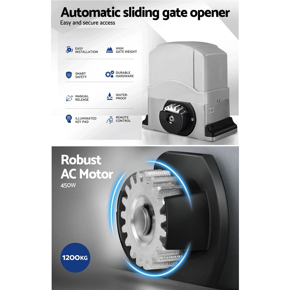 Auto Electric Sliding Gate Opener 1200kg 4m Rails