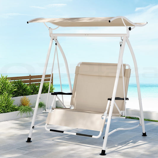 Evan Outdoor Swing Chair Garden Lounger Furniture Canopy 2 Seater - Beige