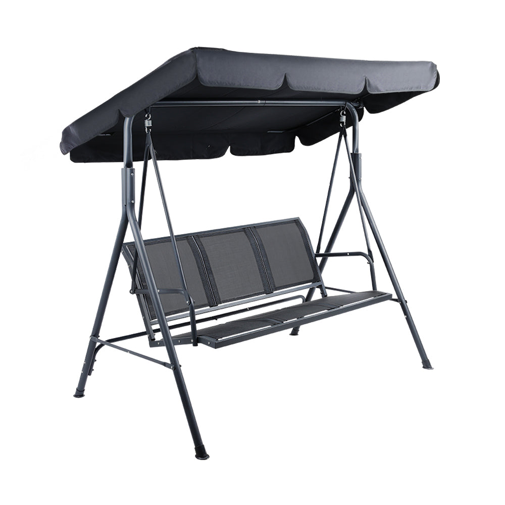 Keoni 3 Seater Swing Chair Hanging Chairs Canopy Garden Bench Seat Patio Lounger Cushion Backyard Park - Black