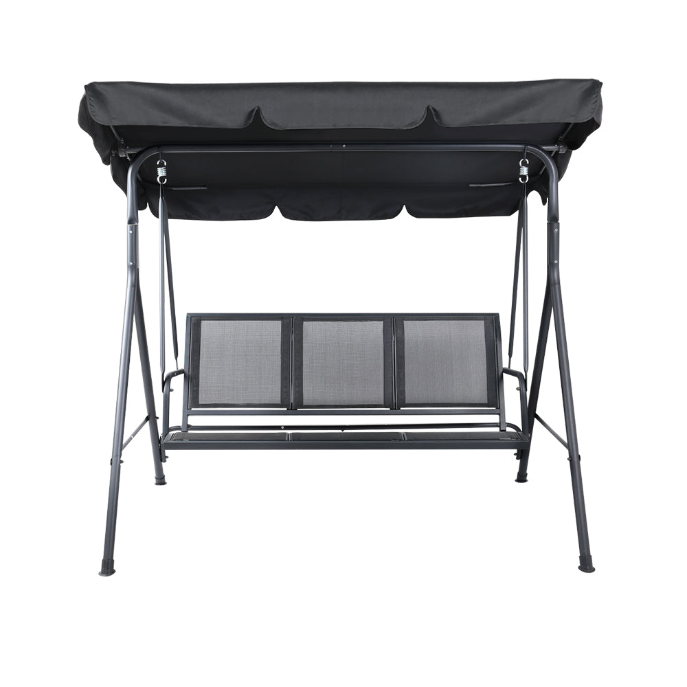 Keoni 3 Seater Swing Chair Hanging Chairs Canopy Garden Bench Seat Patio Lounger Cushion Backyard Park - Black