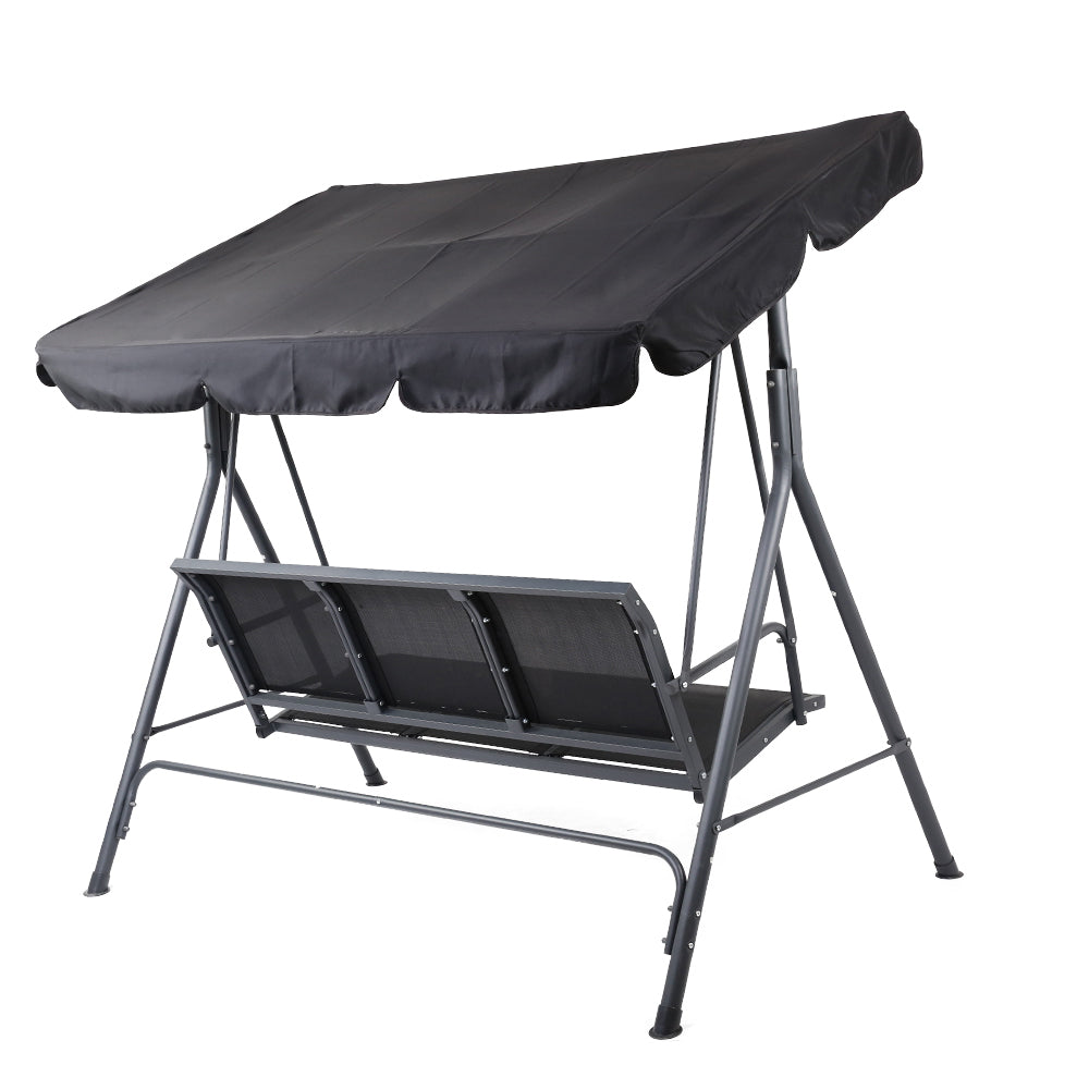 Keoni 3 Seater Swing Chair Hanging Chairs Canopy Garden Bench Seat Patio Lounger Cushion Backyard Park - Black
