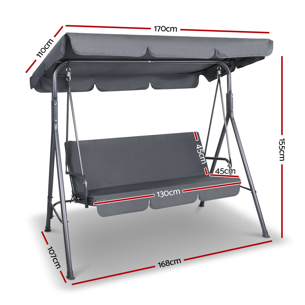 Lumin Outdoor Swing Chair Garden Chair Bench Furniture Canopy 3 Seater - Grey