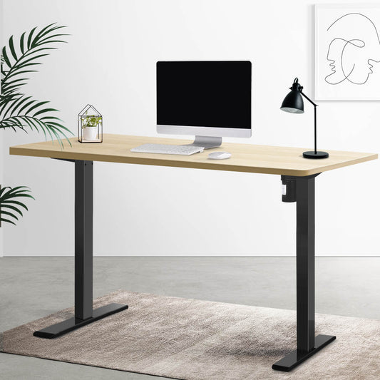 Electric Standing Desk Motorised Sit Stand Desks Table Black Oak 140cm