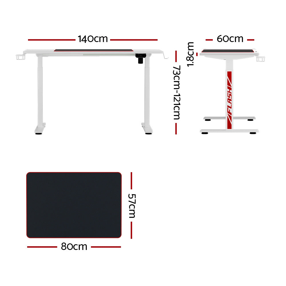 Artiss Standing Desk Motorised Gaming Desks White 140cm