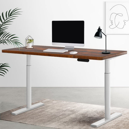 Electric Standing Desk Adjustable Sit Stand Desks White Brown 140cm