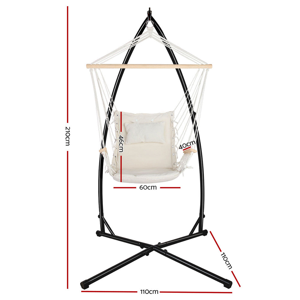 Hammock Chair with Steel Stand Armrest Outdoor Hanging - Cream