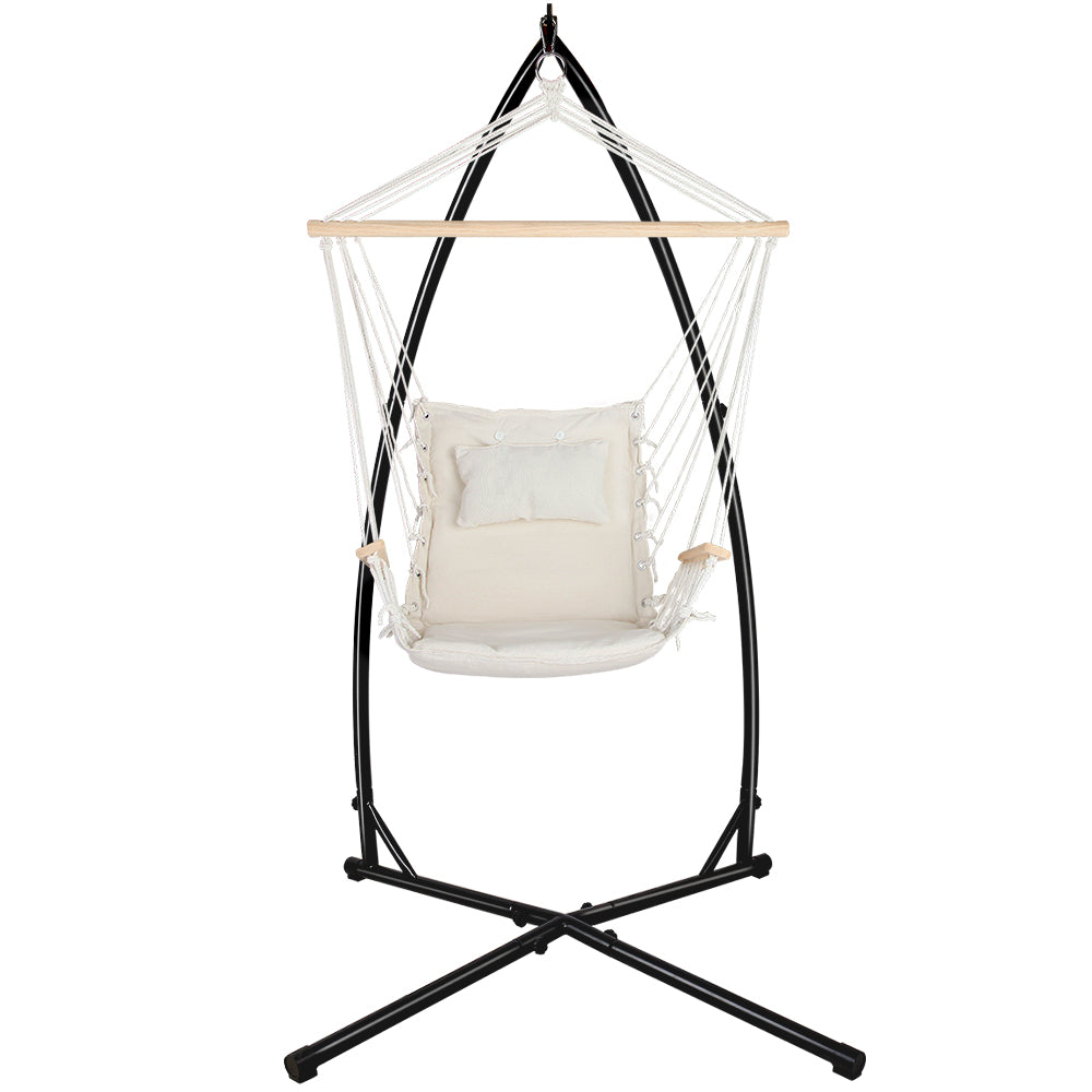 Hammock Chair with Steel Stand Armrest Outdoor Hanging - Cream
