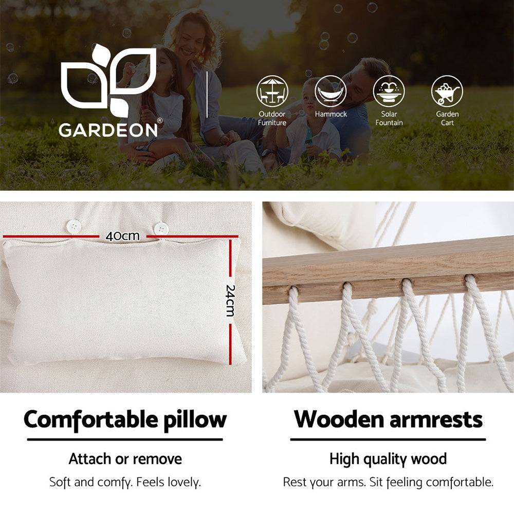 Hammock Chair with Steel Stand Armrest Outdoor Hanging - Cream