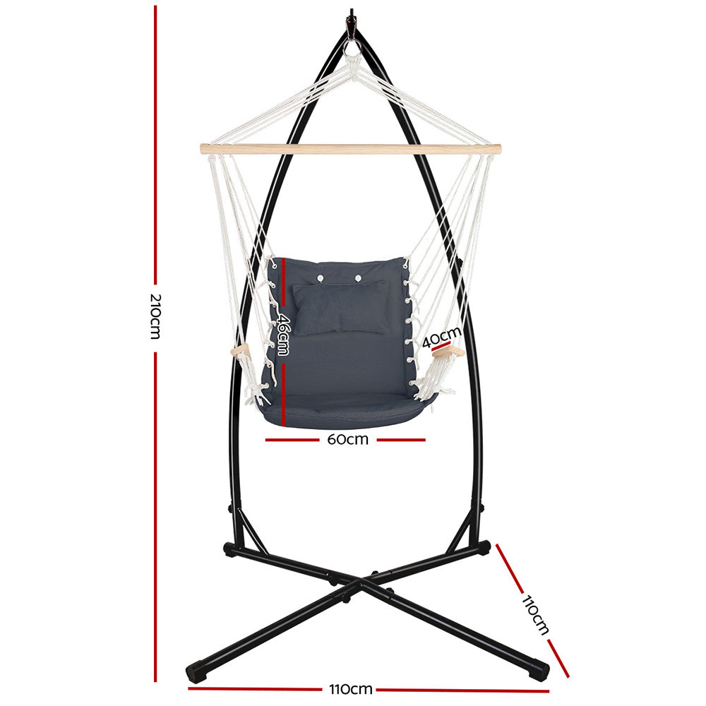 Hammock Chair with Steel Stand Armrest Outdoor Hanging - Grey