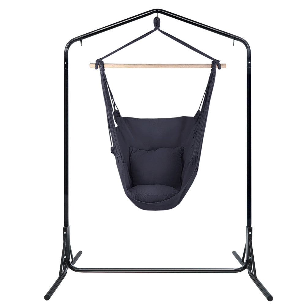 Outdoor Hammock Chair with Stand Swing Hanging Hammock with Pillow - Grey