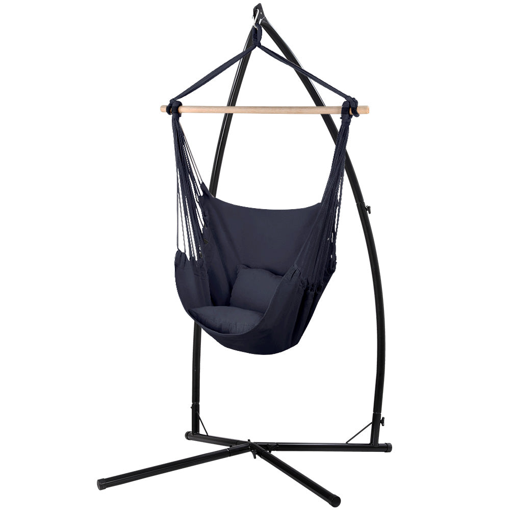 Hammock Chair Outdoor Camping Hanging with Steel Stand - Grey