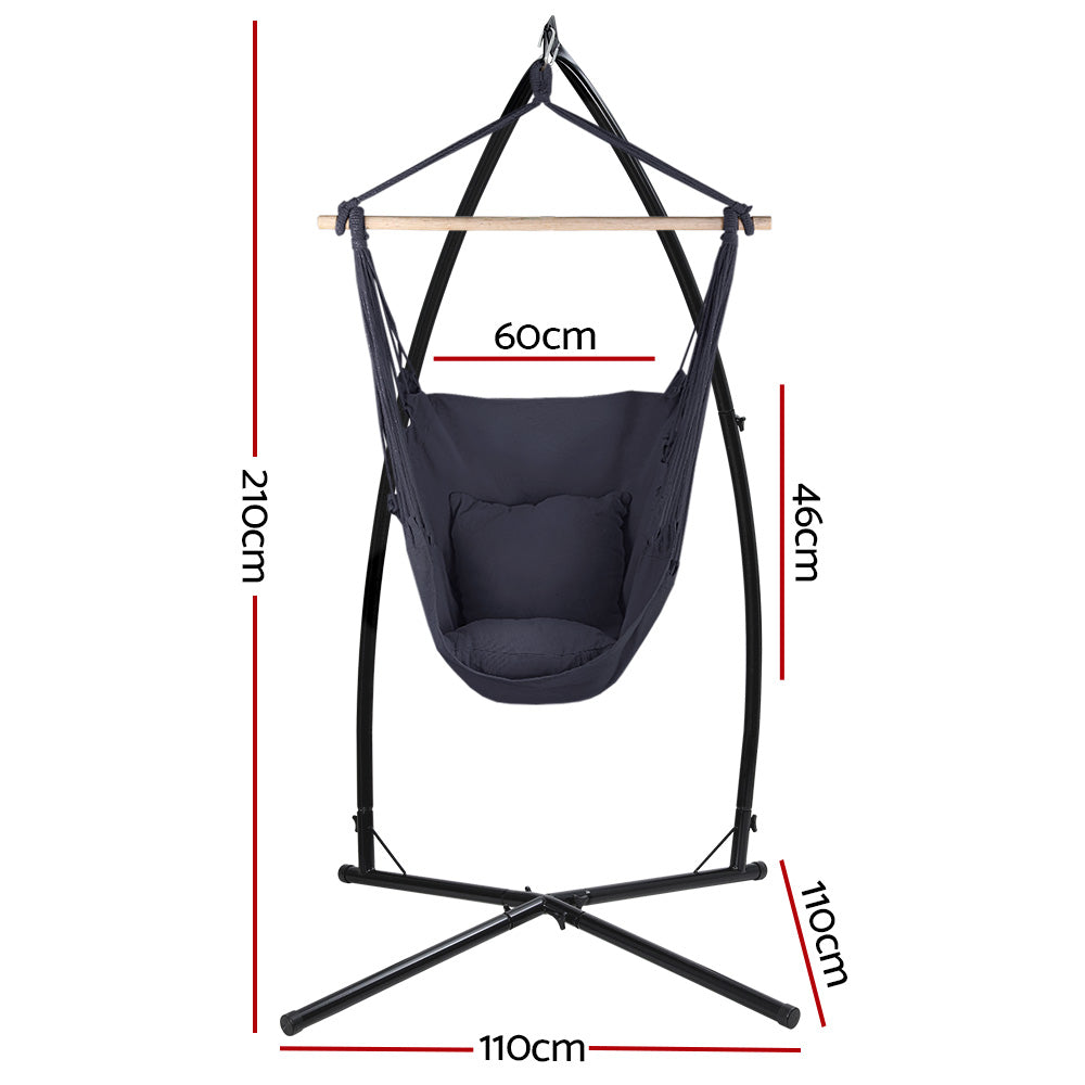 Hammock Chair Outdoor Camping Hanging with Steel Stand - Grey