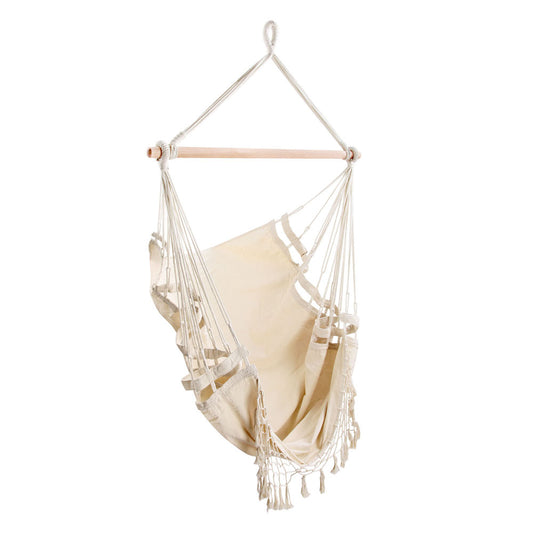 Hanging Hammock Chair Outdoor Swing Hammocks Tassel - Cream