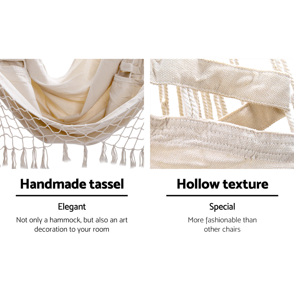 Hanging Hammock Chair Outdoor Swing Hammocks Tassel - Cream