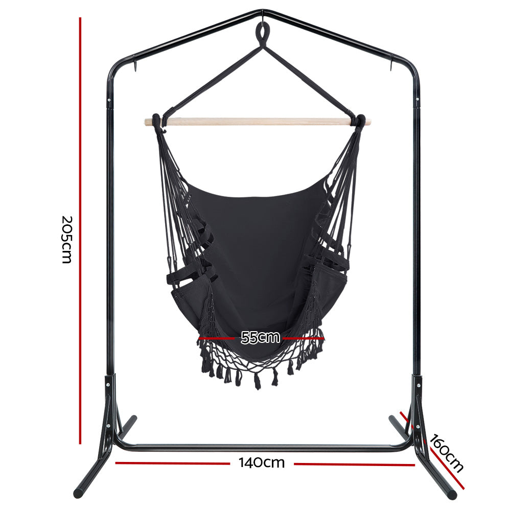 Outdoor Hammock Chair with Stand Tassel Hanging Rope Hammocks - Grey