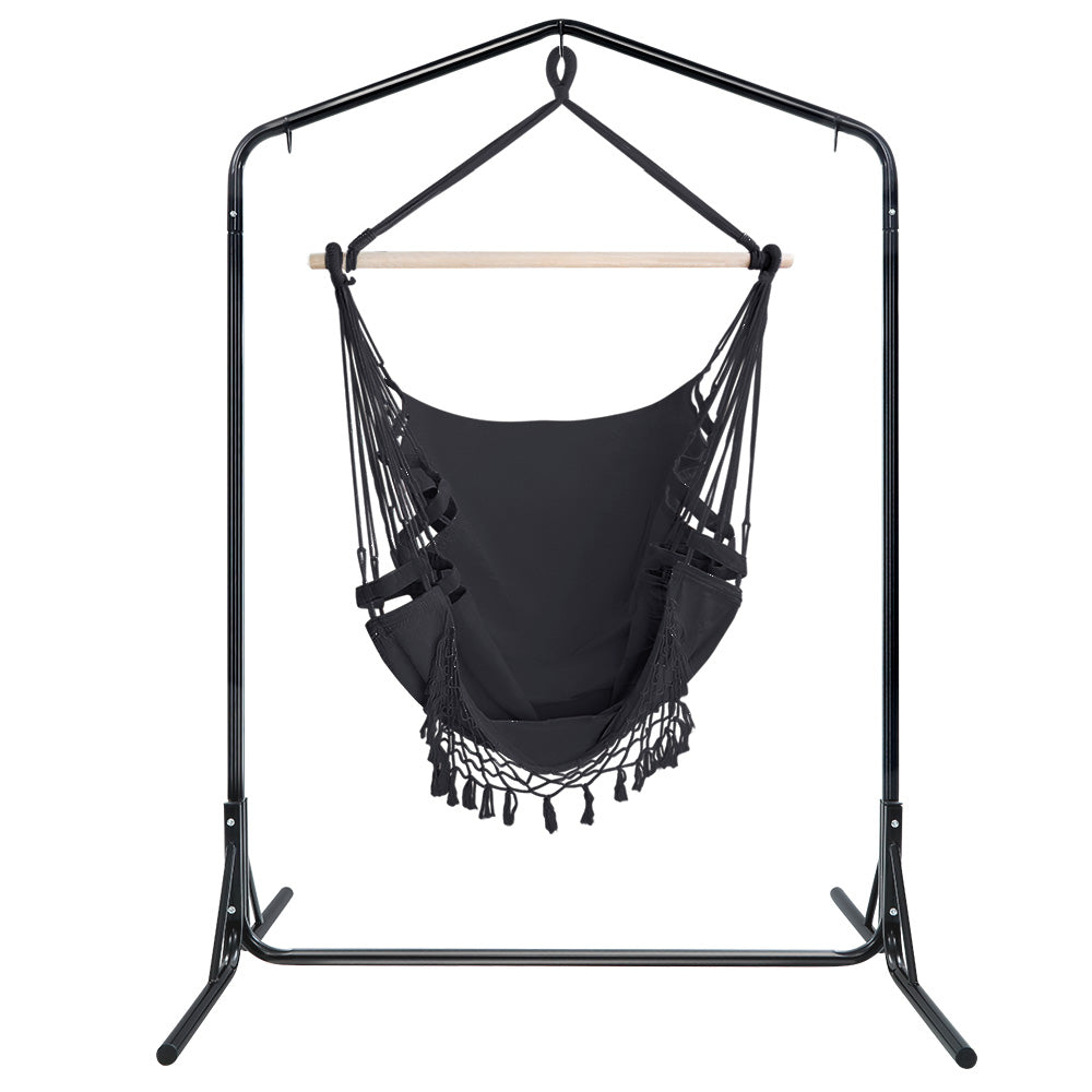 Outdoor Hammock Chair with Stand Tassel Hanging Rope Hammocks - Grey