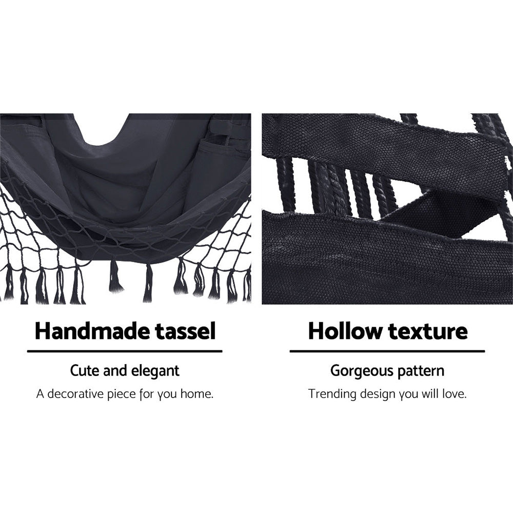 Outdoor Hammock Chair with Stand Tassel Hanging Rope Hammocks - Grey