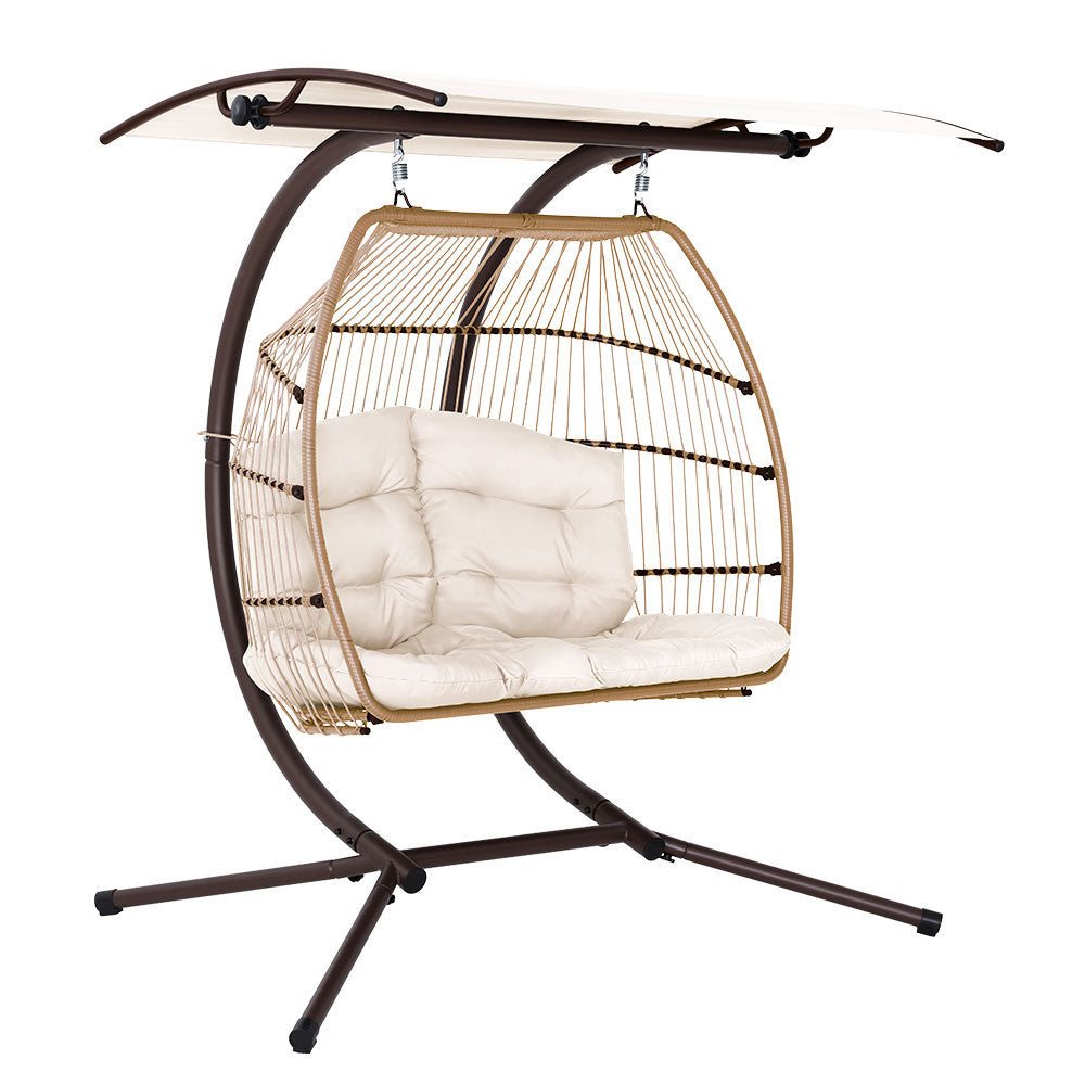 Bryce Egg Swing Chair Rattan Double Hanging Wicker with Stand - Latte