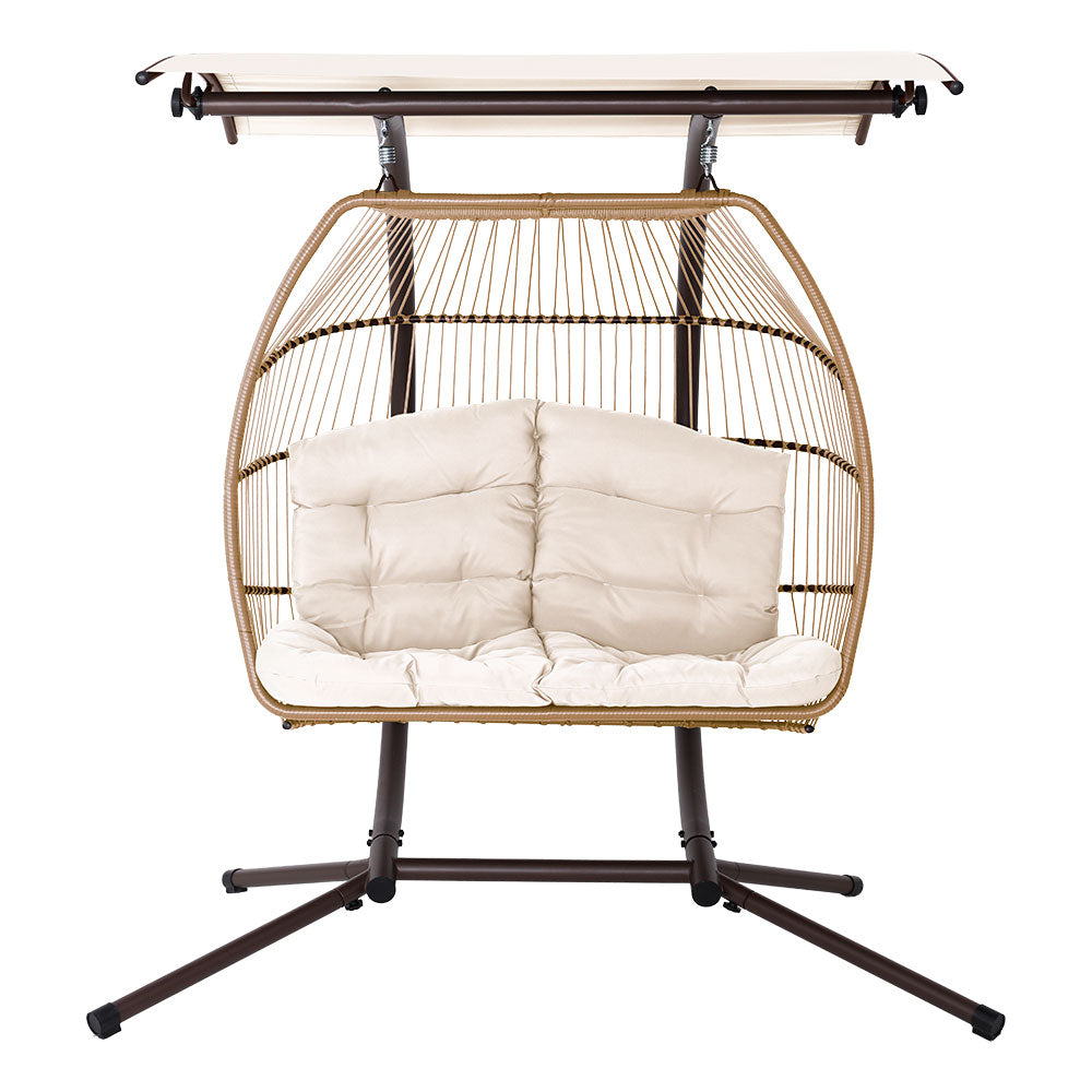 Bryce Egg Swing Chair Rattan Double Hanging Wicker with Stand - Latte