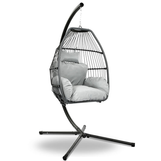 Halle Egg Hanging Swing Chair Stand Pod Wicker - Grey