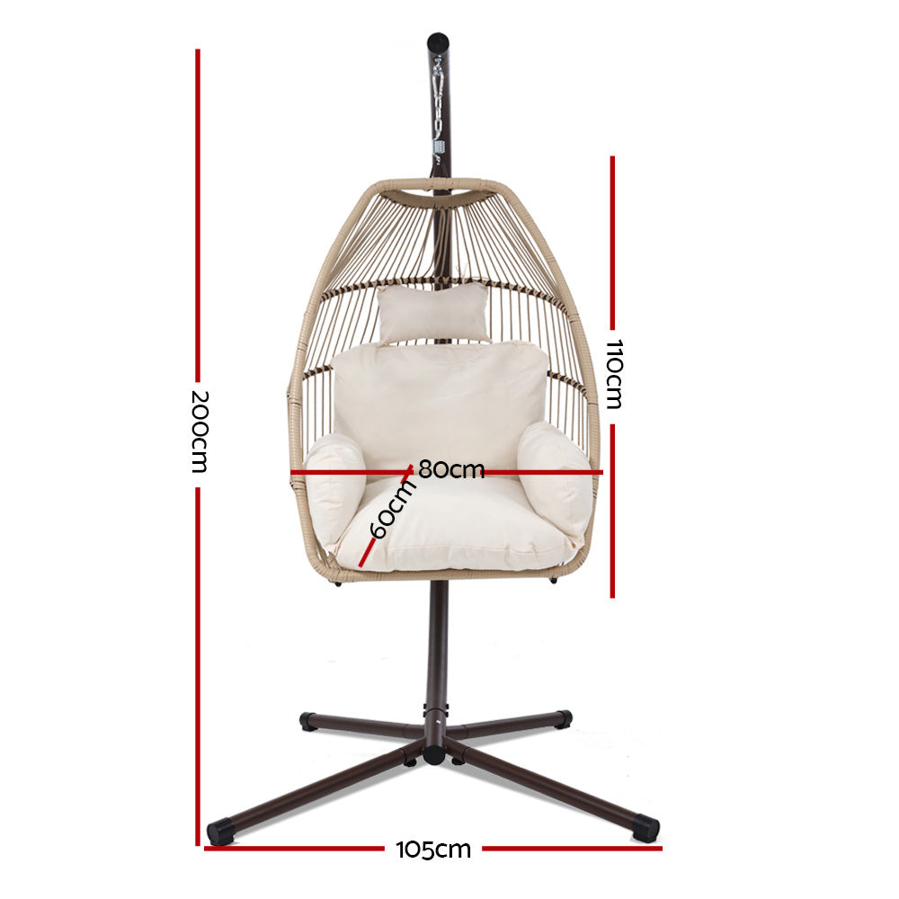Halle Egg Hanging Swing Chair Stand Pod Wicker - Latte
