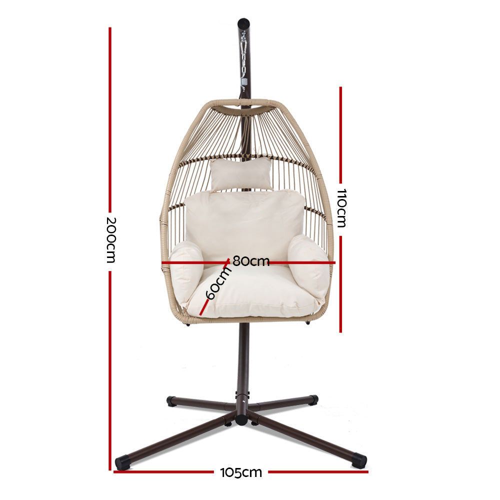 Halle Outdoor Egg Swing Chair Hanging Chair Wicker Rope Pod Stand Cushion - Latte