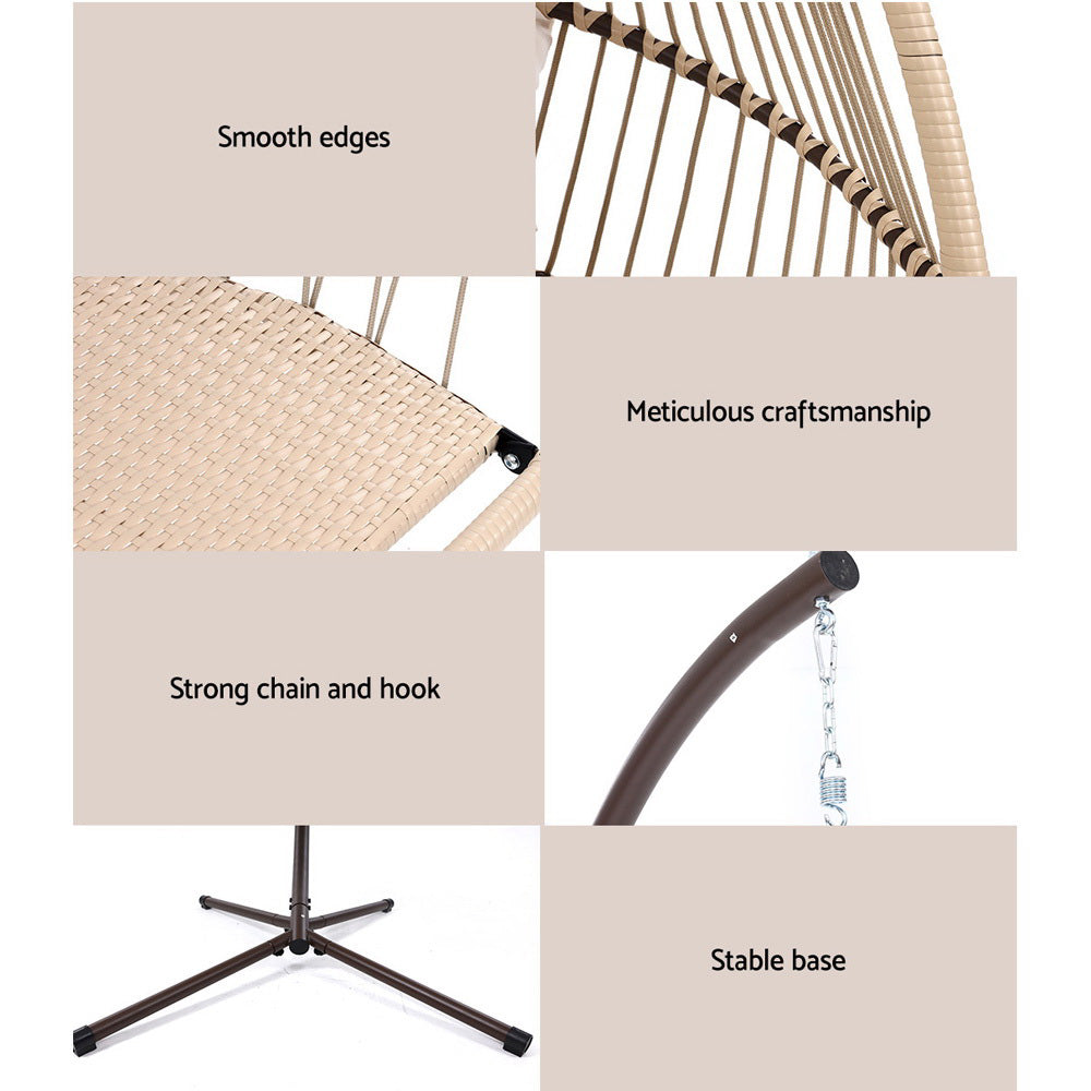 Halle Outdoor Egg Swing Chair Hanging Chair Wicker Rope Pod Stand Cushion - Latte