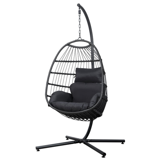 Halle Outdoor Egg Swing Chair Hanging Chair Wicker Rope Pod Stand Foldable - Grey