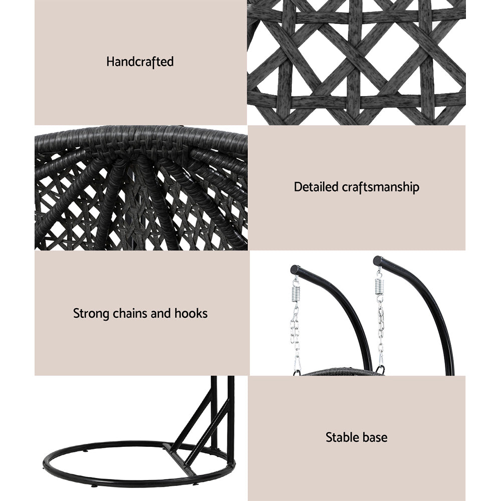 Andrew Outdoor Egg Swing Chair Wicker Furniture Pod Stand Cushion 2 Seater - Grey