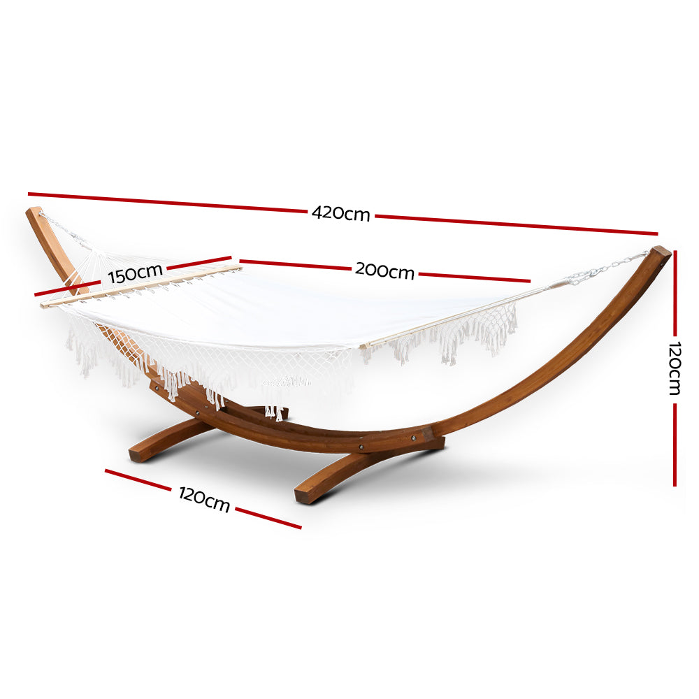 Hammock Bed Outdoor Camping Garden Tassel Timber Hammock - White