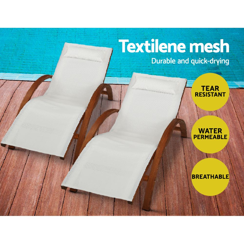 Declan Outdoor Wooden Sun Lounge Setting Day Bed Chair Garden Patio Furniture