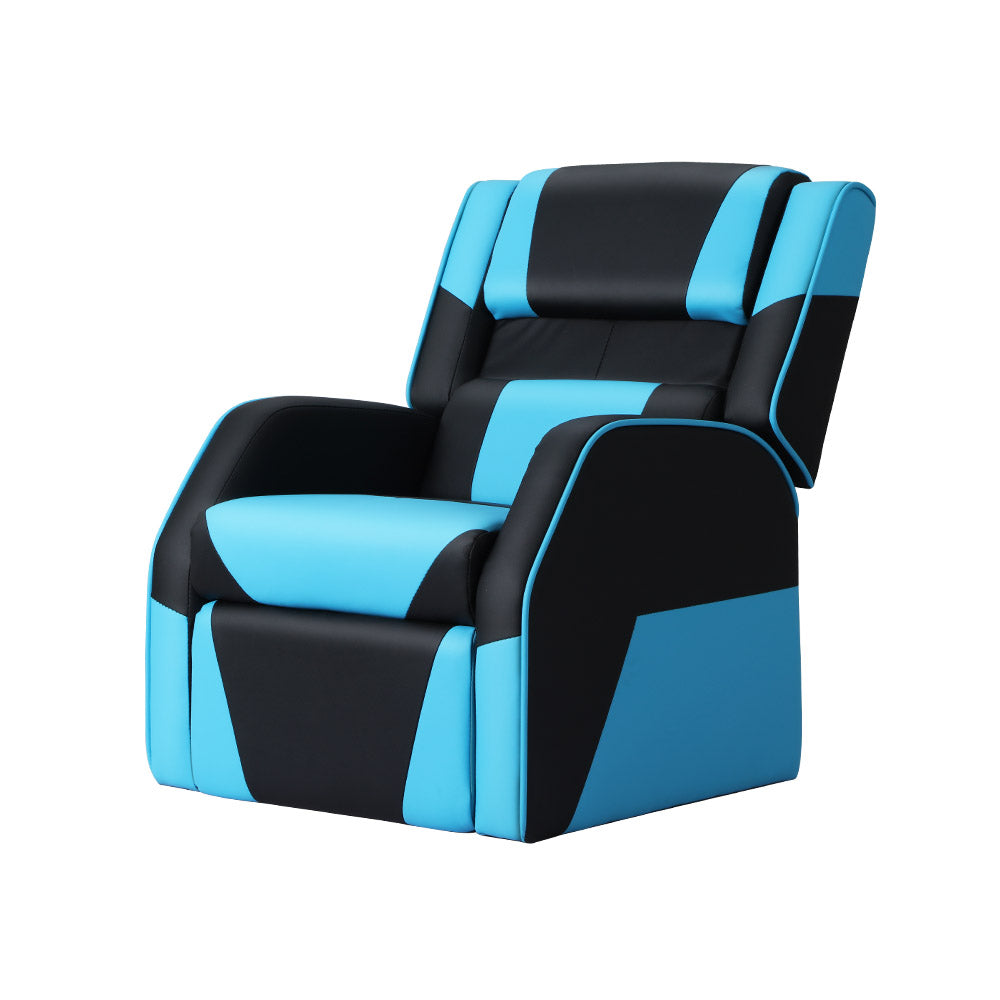 Payton Kids Recliner Chair PU Leather Gaming Sofa Lounge Couch Children Armchair - Black & Blue