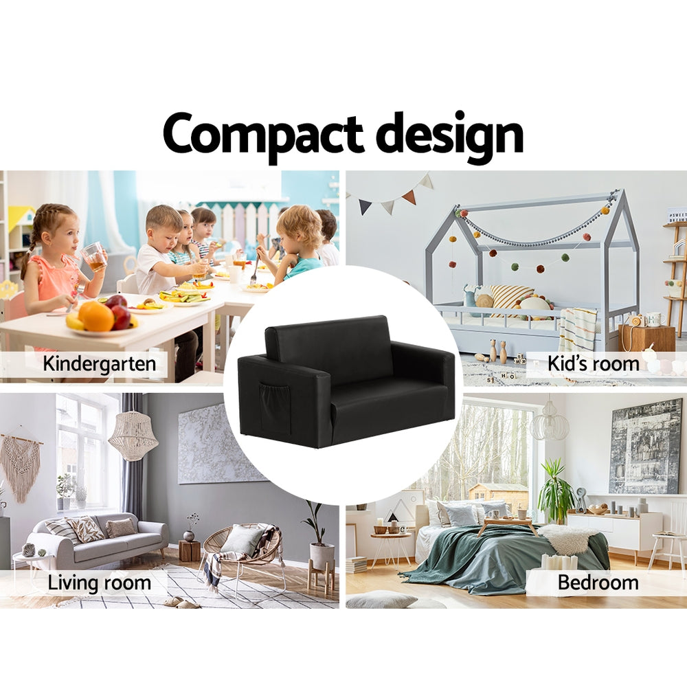 Phineas Kids Convertible Armchair Sofa 2 Seater Chair Children Flip Open Couch - Black