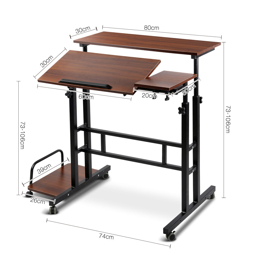 Artiss Laptop Desk Table Adjustable Dark Wood 80cm