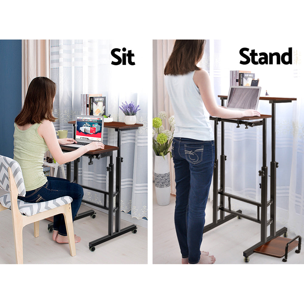 Artiss Laptop Desk Table Adjustable Dark Wood 80cm