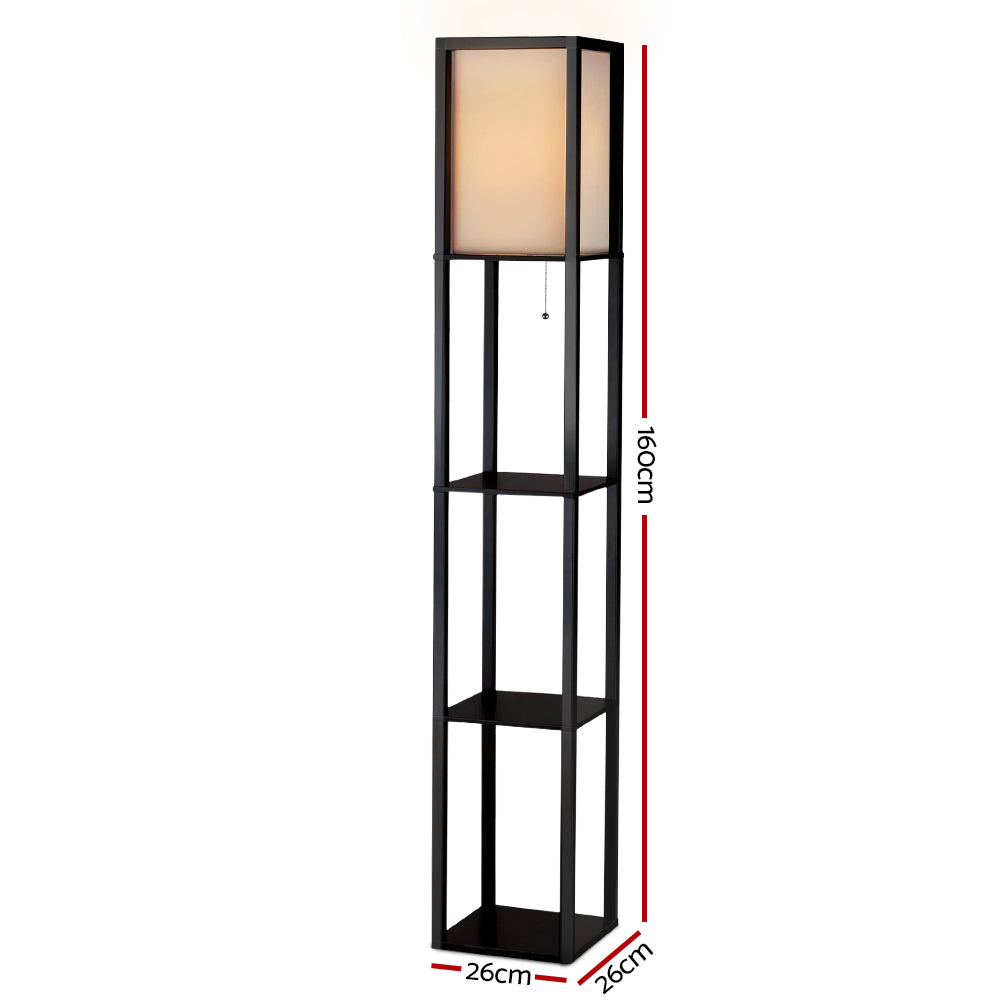 Floor Lamp 3 Tier Shelf Storage LED Light Stand Home Room Vintage Black