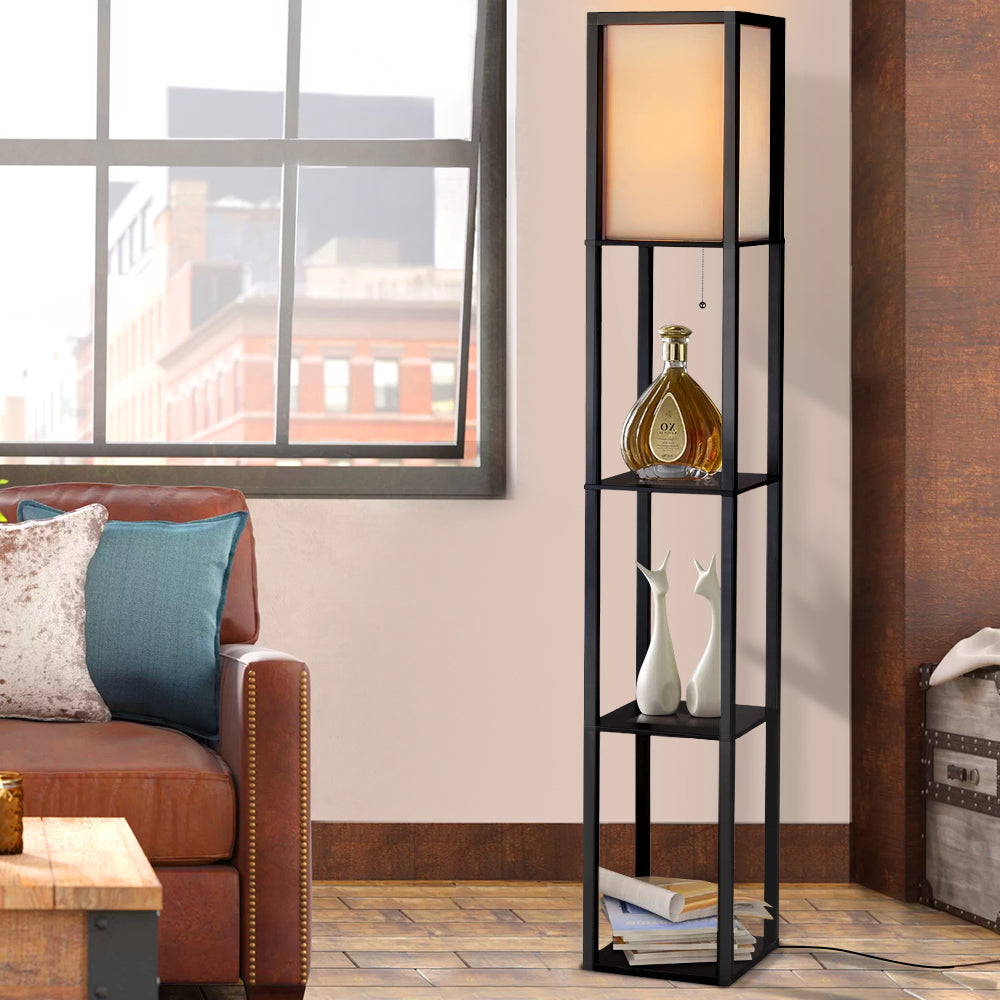 Floor Lamp 3 Tier Shelf Storage LED Light Stand Home Room Vintage Black