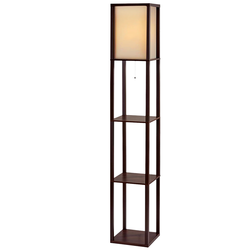 Floor Lamp 3 Tier Shelf Storage LED Light Stand Home Room Vintage Brown