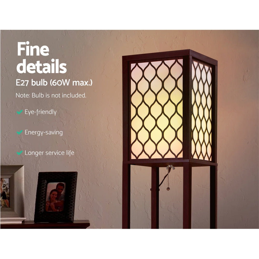 Floor Lamp 3 Tier Shelf Storage LED Light Stand Home Room Pattern - Brown