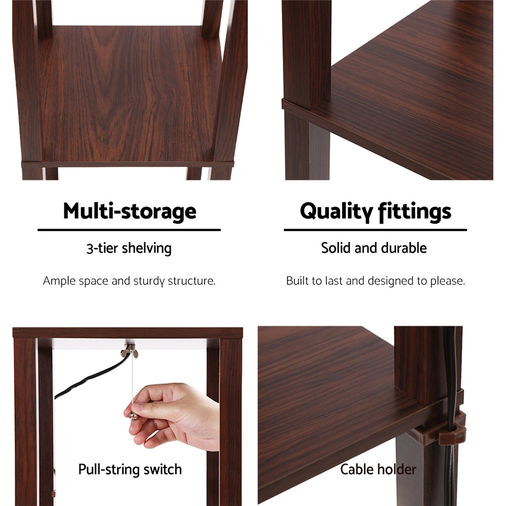 Floor Lamp 3 Tier Shelf Storage LED Light Stand Home Room Pattern - Brown