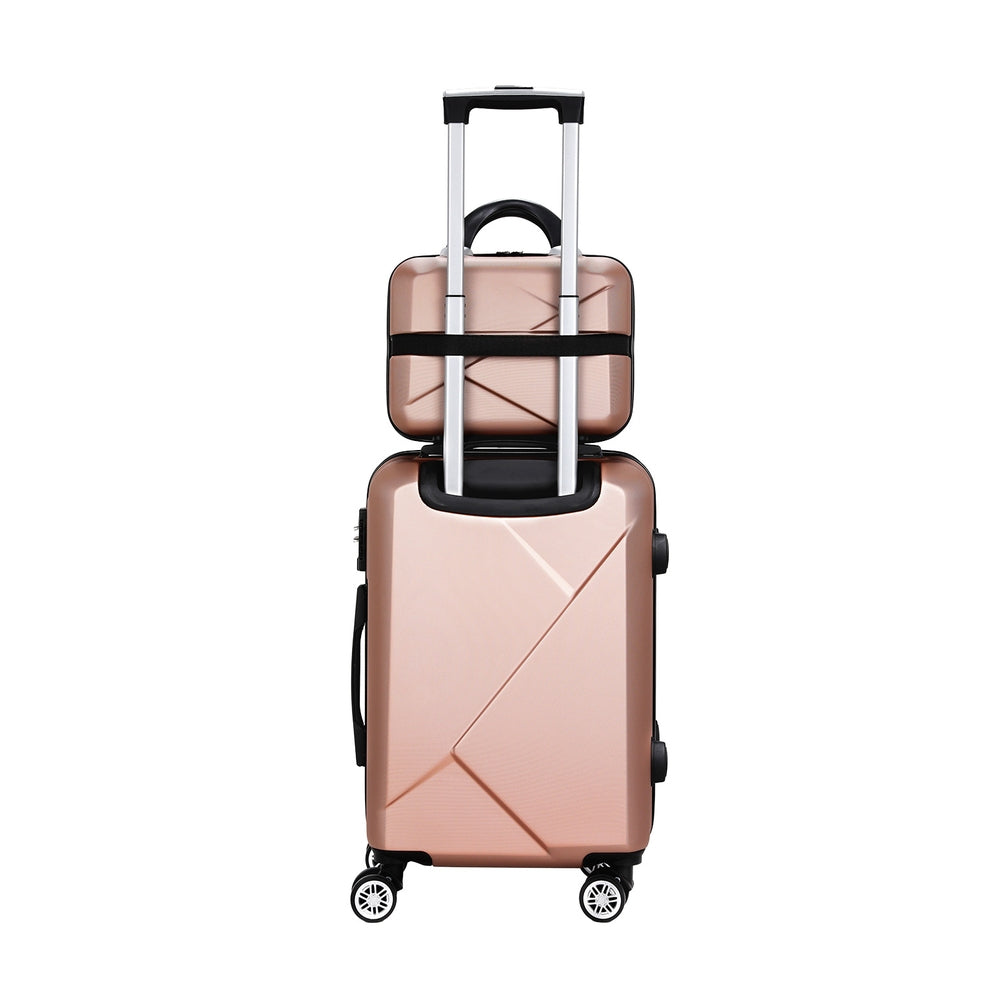 Set of 2 20" Luggage Case with 12" Handheld Luggage Box Hard Shell Travel Suitcase TSA Lock - Rose Gold